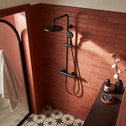 Fairford Element Exposed Round Shower Kit, Matt Black