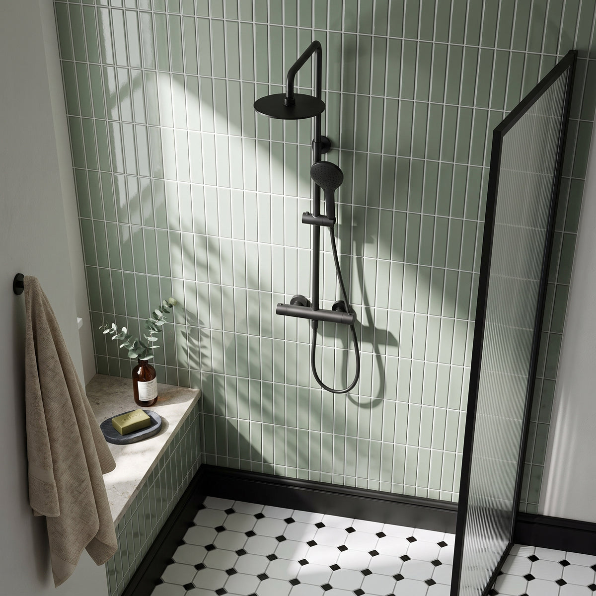 Fairford Element Pro Exposed Round Shower Kit, Matt Black
