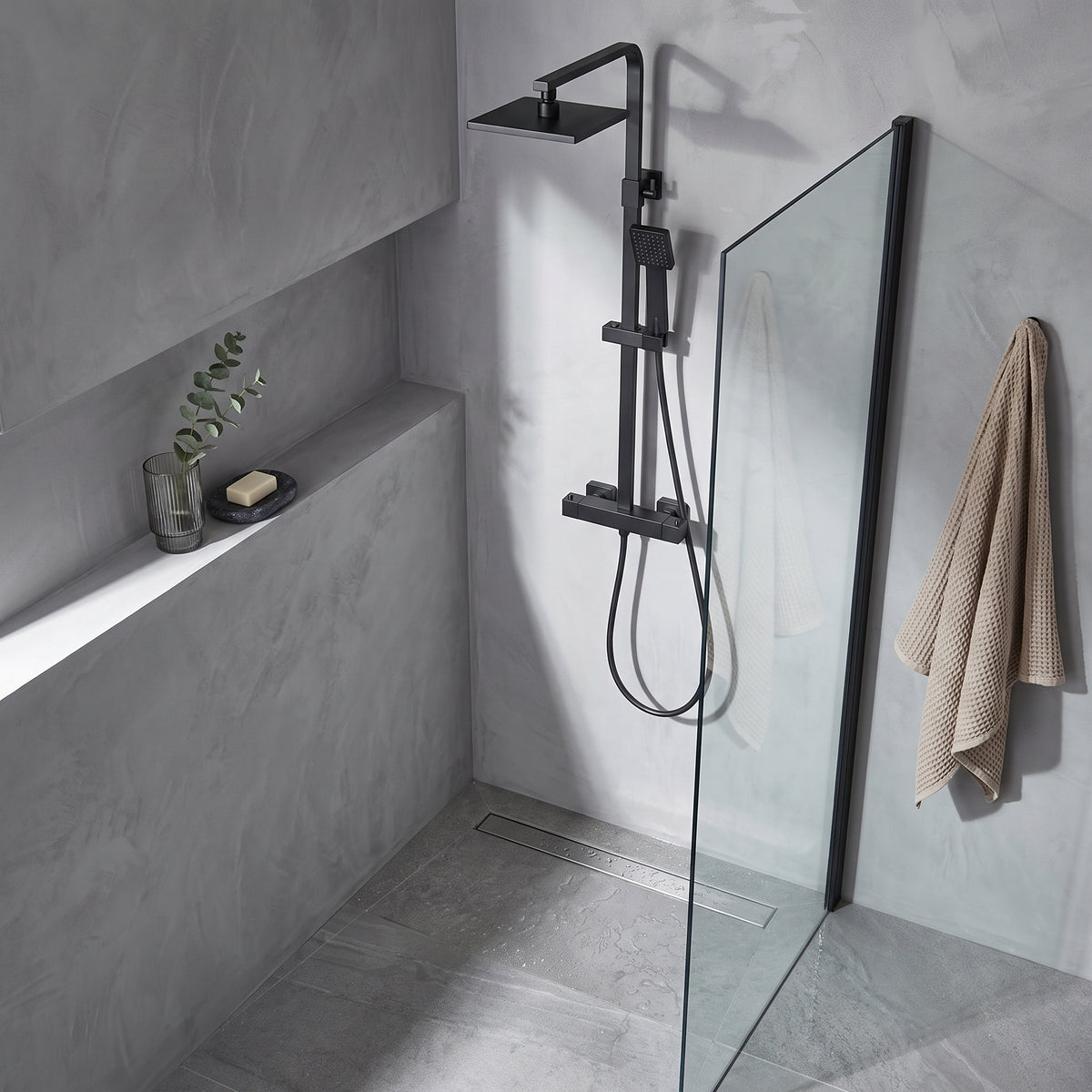 Fairford Una Exposed Square Shower Kit, Matt Black