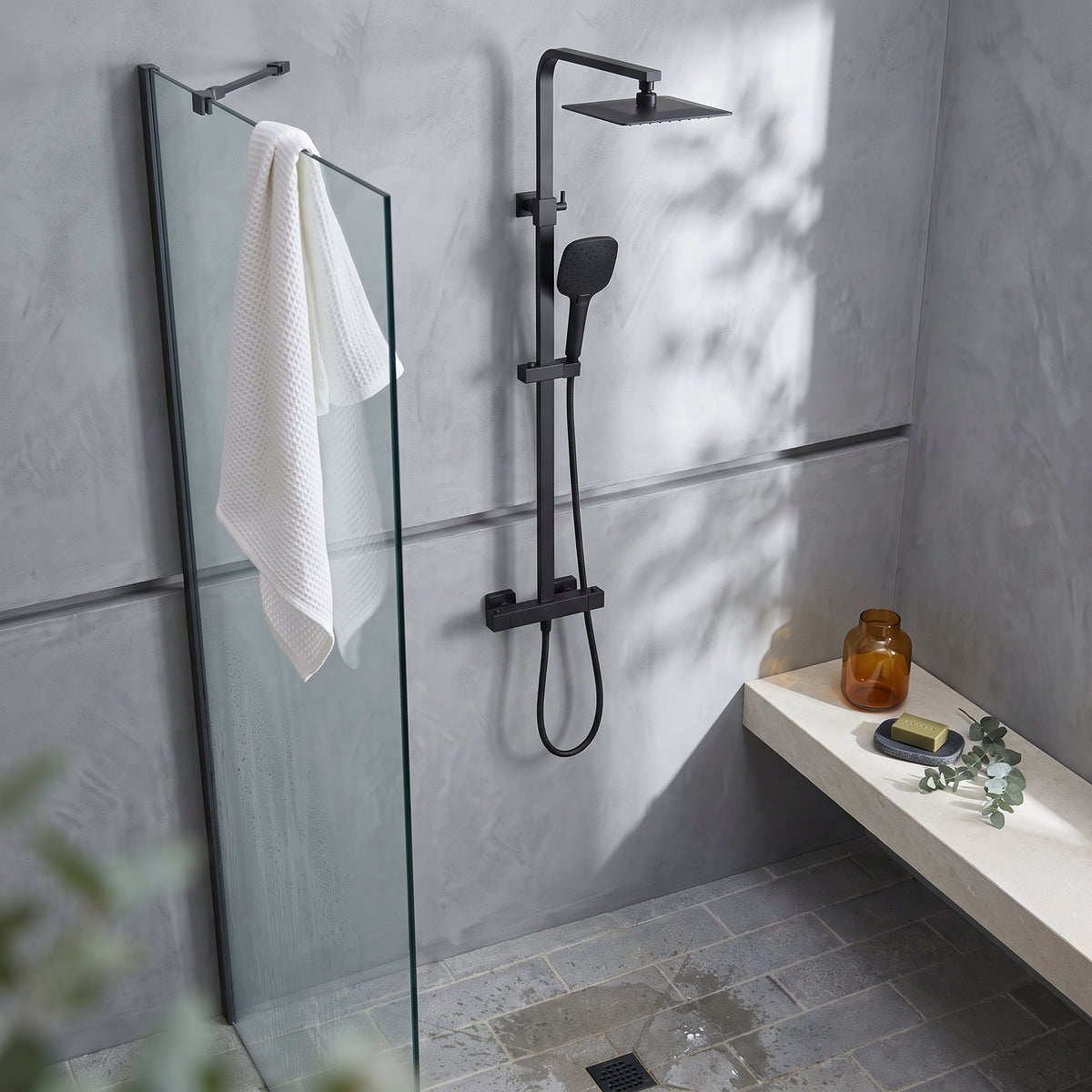 Fairford Una Pro Exposed Square Shower Kit, Matt Black