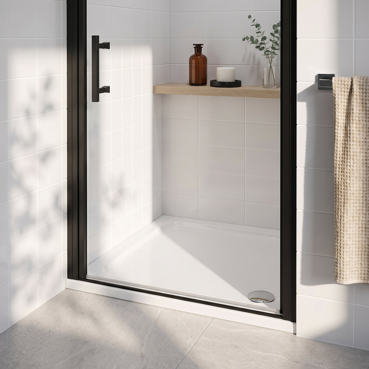 Fairford 800mm x 800mm Square Shower Tray, Corner Waste