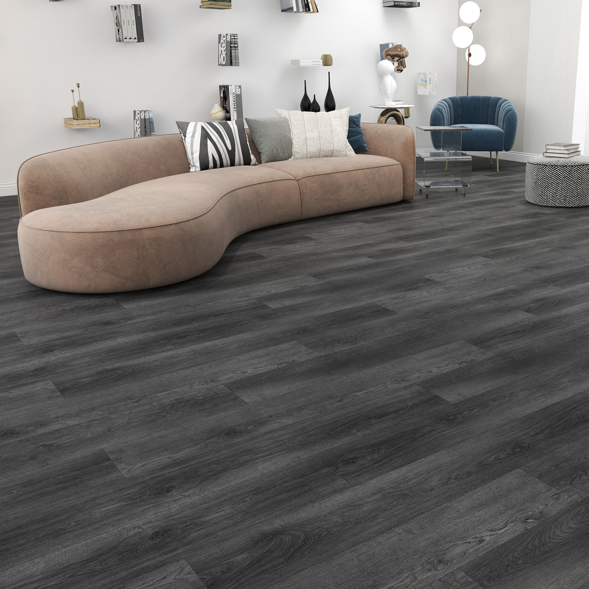 Rivato Anthracite 1220 x 183mm Solidcore Waterproof Click Flooring Planks (Pack of 8) - 1.79m Per Pack