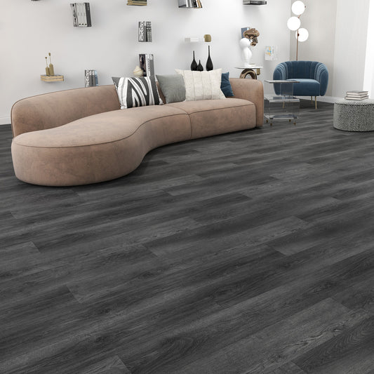 Rivato Anthracite 1220 x 183mm Solidcore Waterproof Click Flooring Planks (Pack of 8) - 1.79m Per Pack
