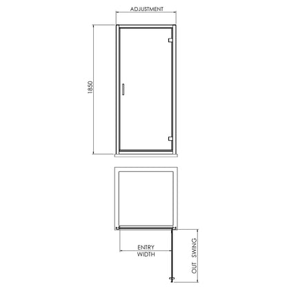 Fairford 6mm 900mm Brushed Brass Hinged Shower Door
