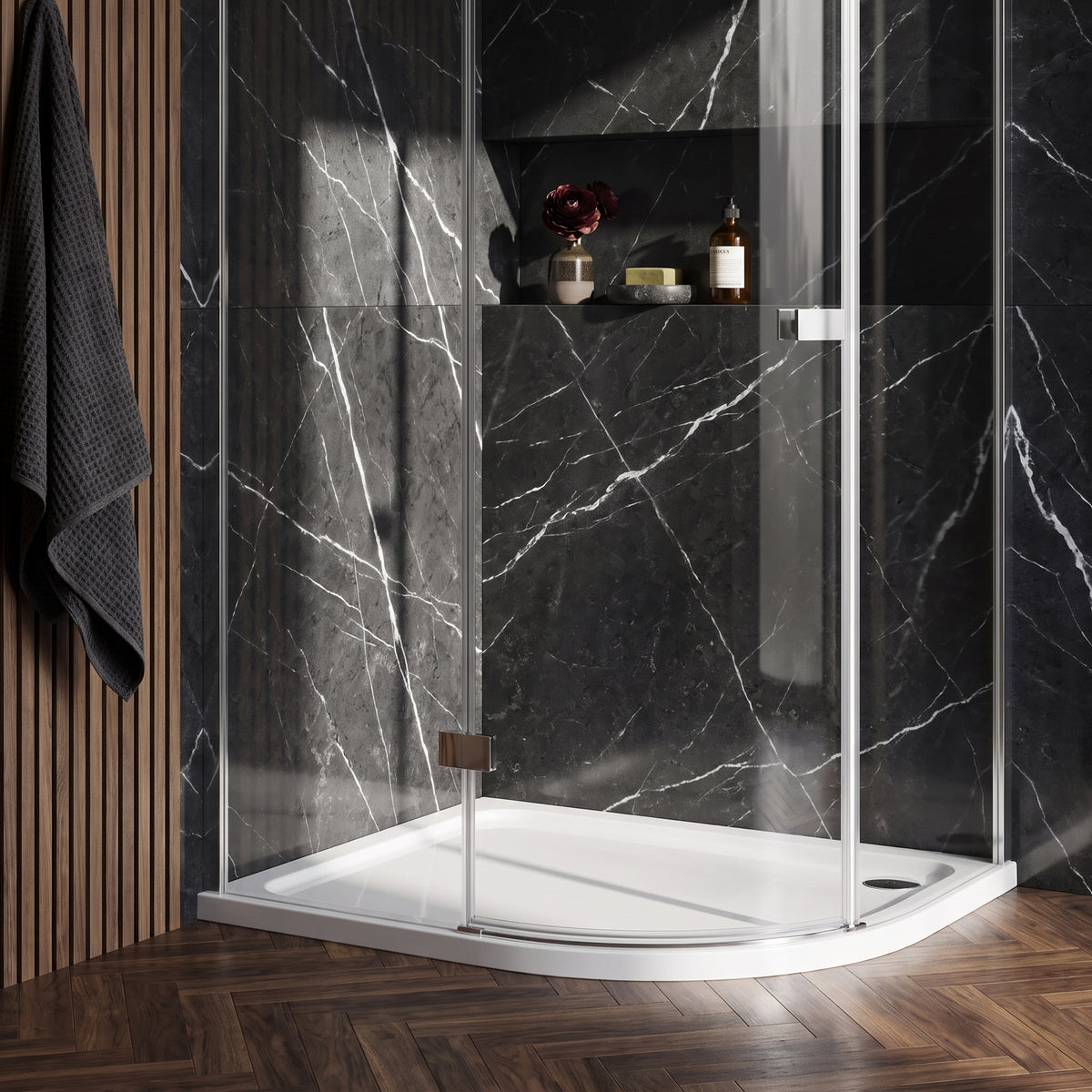 Fairford 1200mm x 800mm Offset Quad, LH Shower Tray, Corner Waste