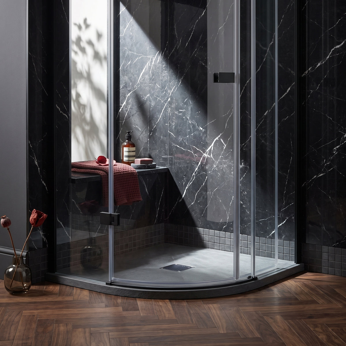 Fairford Quadrant Grey Slate Shower Tray, Center Waste-800mm x 800mm