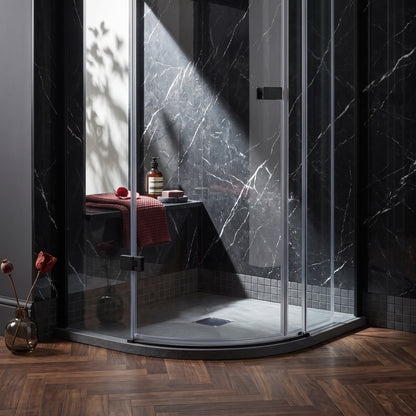 Fairford Quadrant Grey Slate Shower Tray, Center Waste-800mm x 800mm