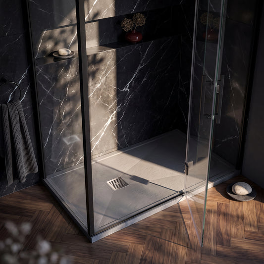 Fairford Rectangular Grey Slate Shower Tray, Center Waste-1600mm x 900mm