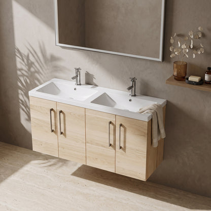 Fairford Aspri Bleached Oak 1200mm 4 Door Wall Hung Vanity Unit