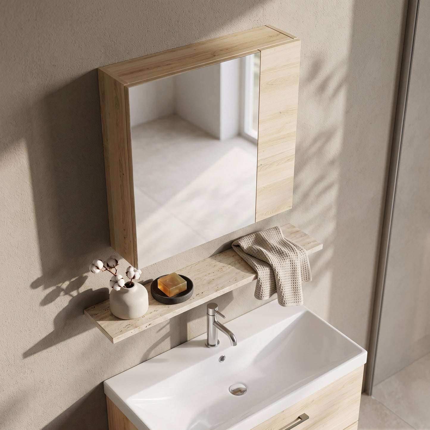 Fairford Aspri Bleached Oak 600mm Mirror Cabinet