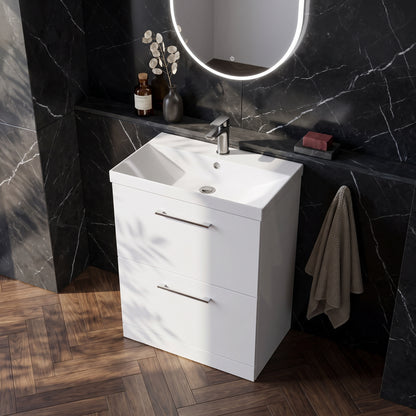 Fairford Aspri Gloss White 600mm 2 Drawer Floorstanding Vanity Unit