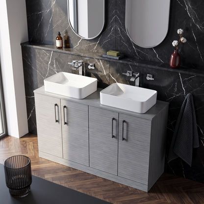Fairford Aspri Grey Woodgrain 1200mm 4 Door Floorstanding Vanity Unit with Worktop