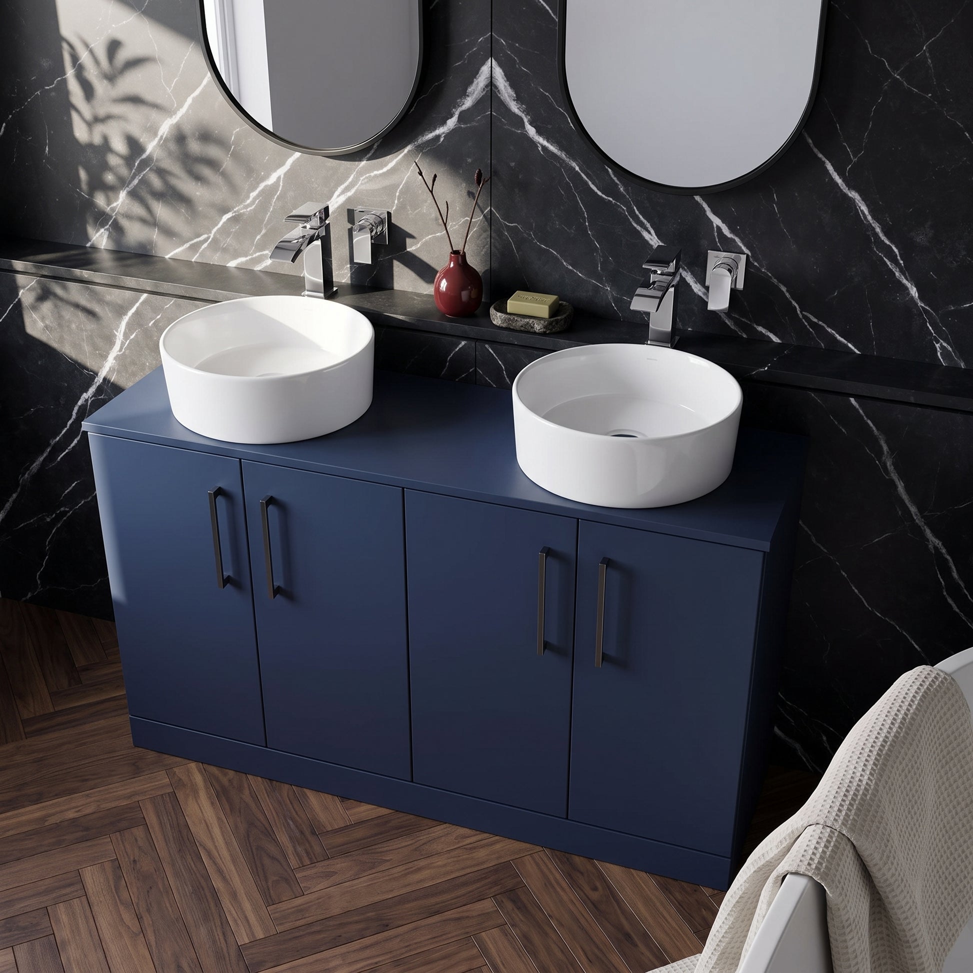 Fairford Aspri Midnight Blue 1200mm 4 Door Floorstanding Vanity Unit with Worktop