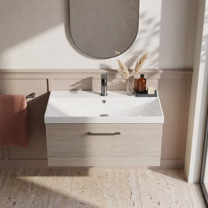 Fairford Aspri 800mm Solace Oak 1-Drawer Wall Hung Vanity Unit