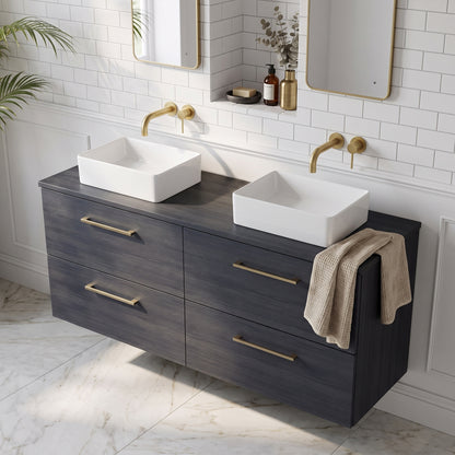 Fairford Aspri Black Woodgrain 1200mm 4 Drawer Wall Hung Vanity Unit with Worktop