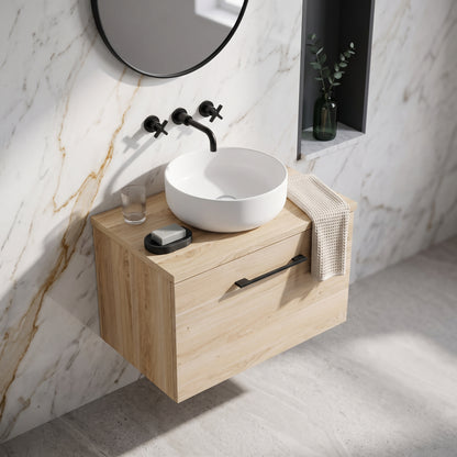 Fairford Aspri Bleached Oak 600mm 1 Drawer Wall Hung Vanity Unit with Worktop