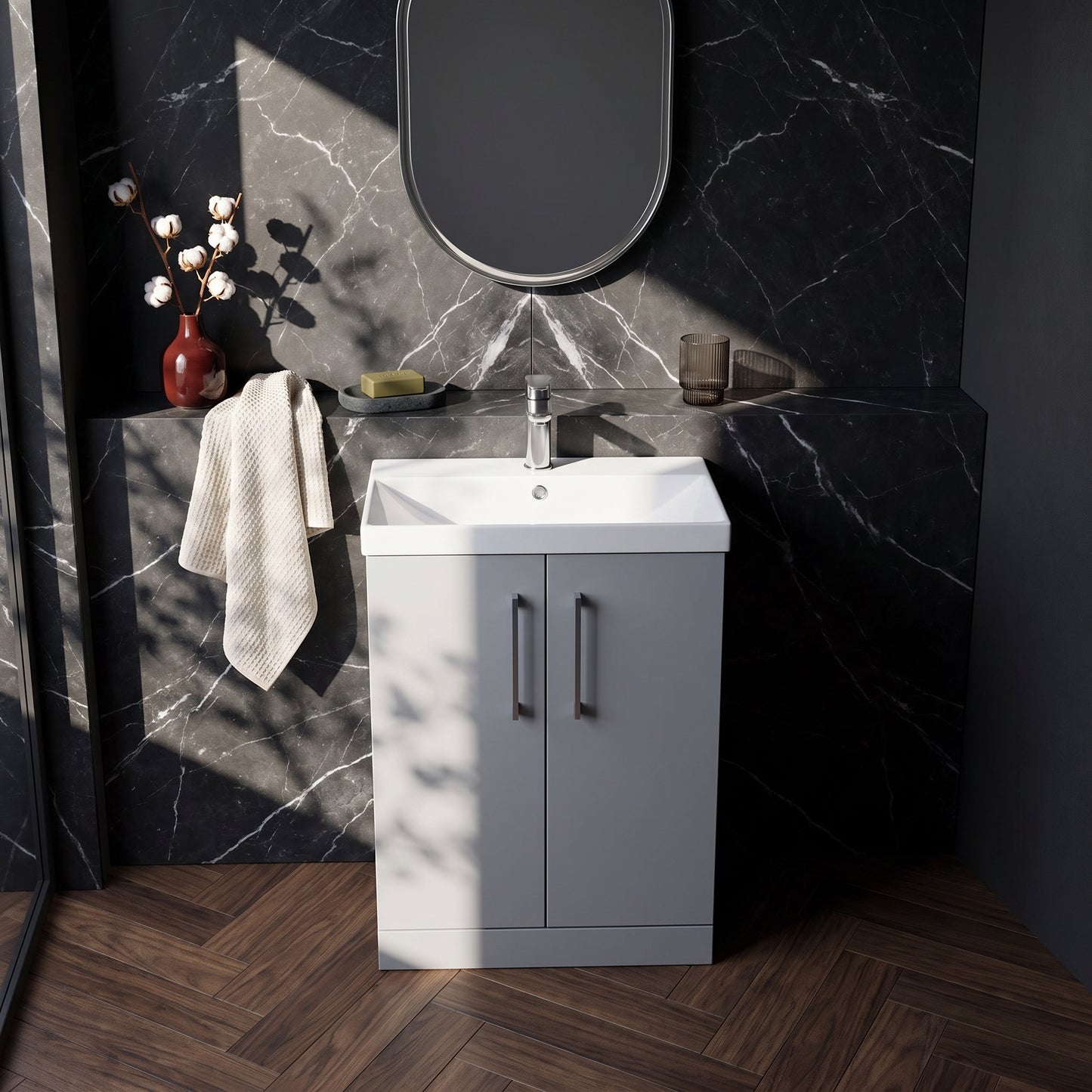 Fairford Aspri Satin Grey 600mm 2 Door Floorstanding Vanity Unit