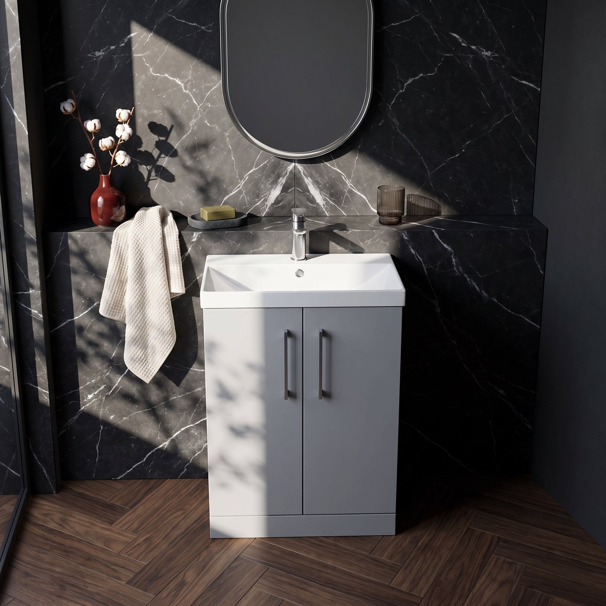 Fairford Aspri Satin Grey 600mm 2 Door Floorstanding Vanity Unit