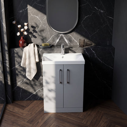 Fairford Aspri Satin Grey 600mm 2 Door Floorstanding Vanity Unit