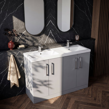 Fairford Aspri Satin Grey 1200mm Floorstanding Double Vanity Unit with Doors and Basin
