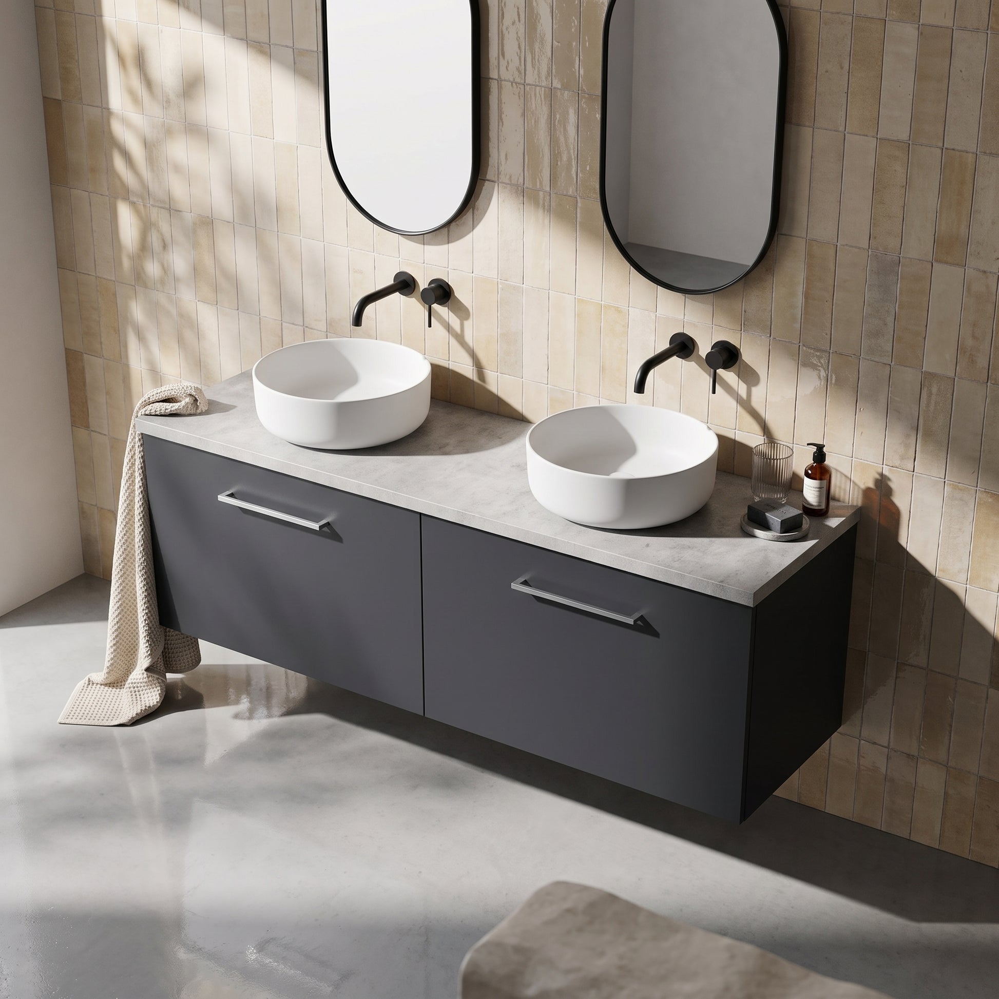 Fairford Aspri Soft Black 1200mm 4 Door Floorstanding Vanity Unit with Worktop