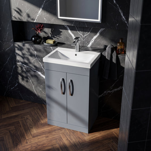 Fairford Carnation 500mm Gloss Grey Floor Standing 2 Door Vanity Unit, with Basin