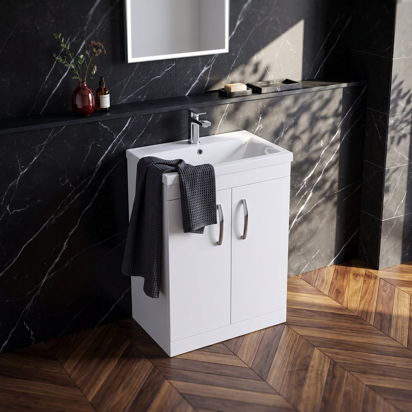 Fairford Carnation 600mm Gloss White Floor Standing 2 Door Vanity Unit, with Basin