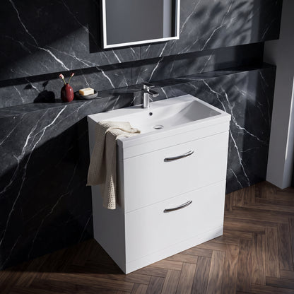 Fairford Carnation 800mm Gloss White Floor Standing 2 Drawer Vanity Unit, with Basin