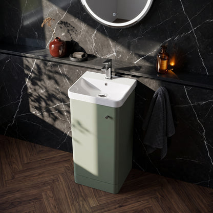 Fairford Crayo Satin Green 400mm 1 Door Floorstanding Vanity Unit