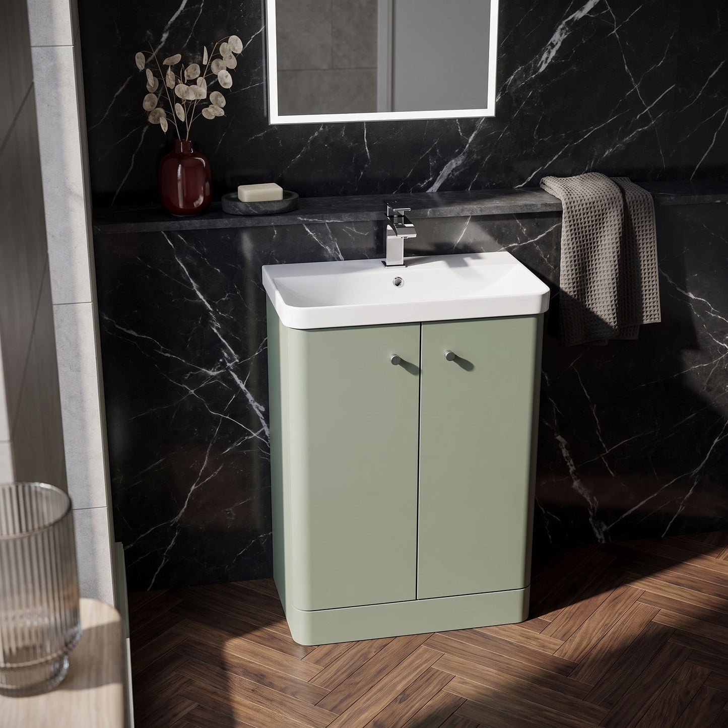 Fairford Crayo Satin Green 600mm 2 Door Floorstanding Vanity Unit