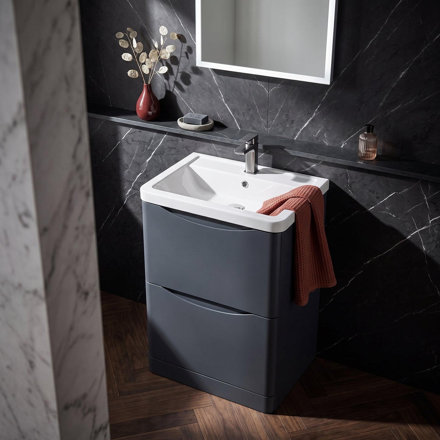 Fairford Eclipse 600mm 2 Drawer Satin Anthracite Floor Standing Vanity Unit