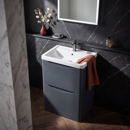 Fairford Eclipse 600mm 2 Drawer Satin Anthracite Floor Standing Vanity Unit