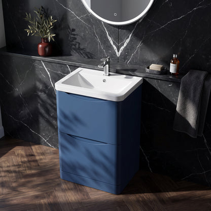 Fairford Eclipse 600mm 2 Drawer Satin Blue Floor Standing Vanity Unit