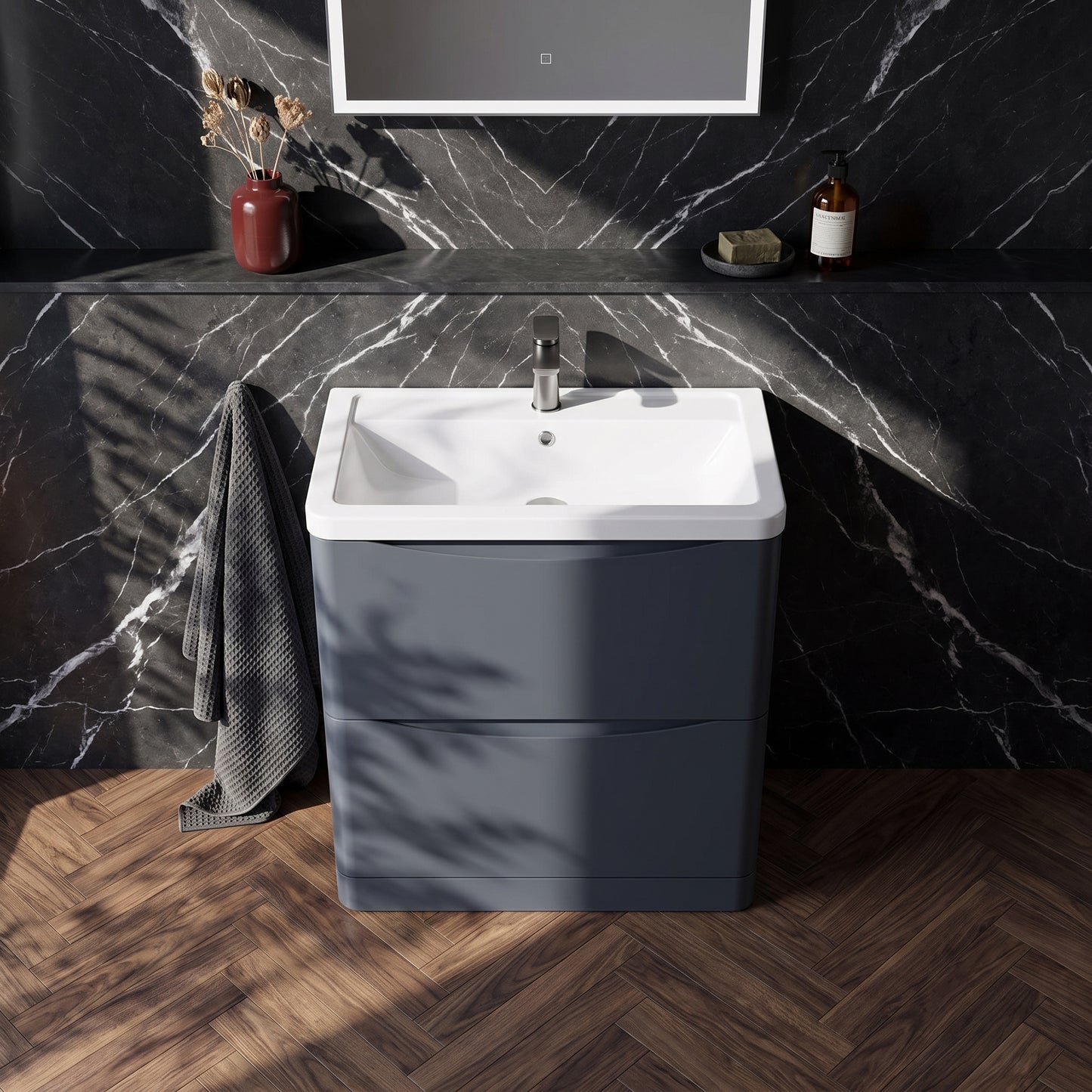 Fairford Eclipse 800mm 2 Drawer Satin Anthracite Floor Standing Vanity Unit