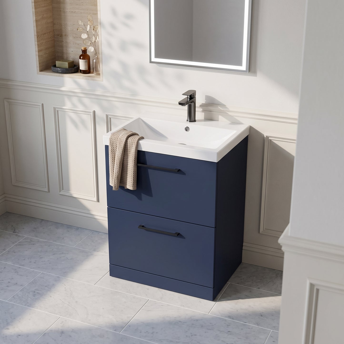 Fairford Fairford Aspri Midnight Blue 600mm 2 Drawer Floorstanding Vanity Unit