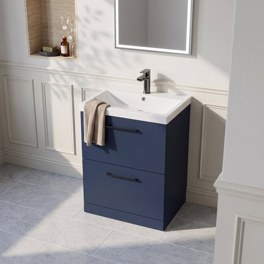 Fairford Fairford Aspri Midnight Blue 600mm 2 Drawer Floorstanding Vanity Unit