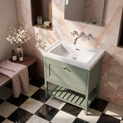 Fairford Juliette Fern Green 800mm 1 Drawer Floorstanding Vanity Unit with 0 Tap Hole Basin