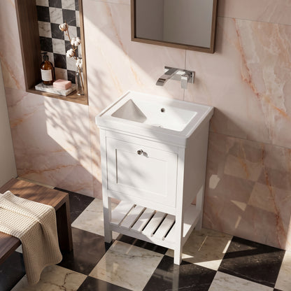 Fairford Juliette Satin White 500mm 1 Drawer Floorstanding Vanity Unit with 0 Tap Hole Basin