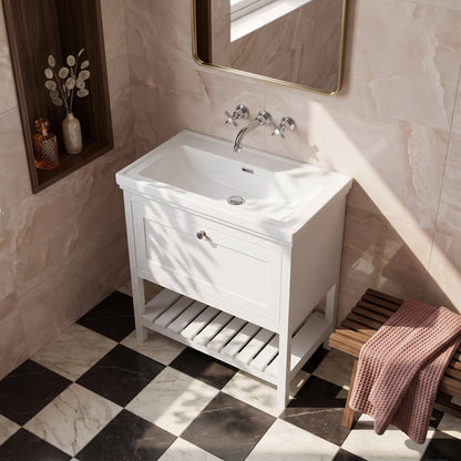 Fairford Juliette Satin White 800mm 1 Drawer Floorstanding Vanity Unit with 0 Tap Hole Basin