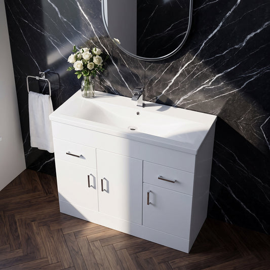 Fairford Kingsly Gloss White 1000mm Floor Standing Vanity Unit