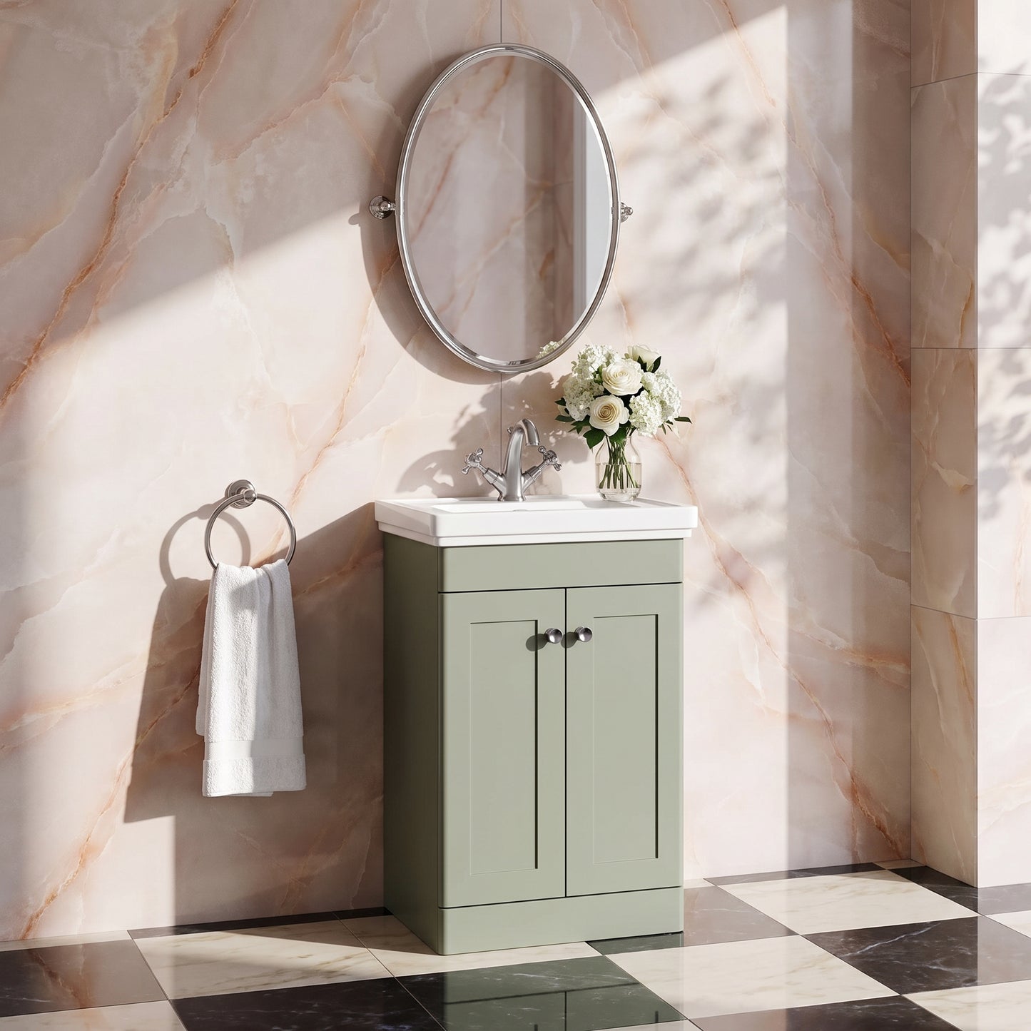 Fairford Laurel 500mm Floor Standing Satin Green Vanity Unit - 1 Tap Hole