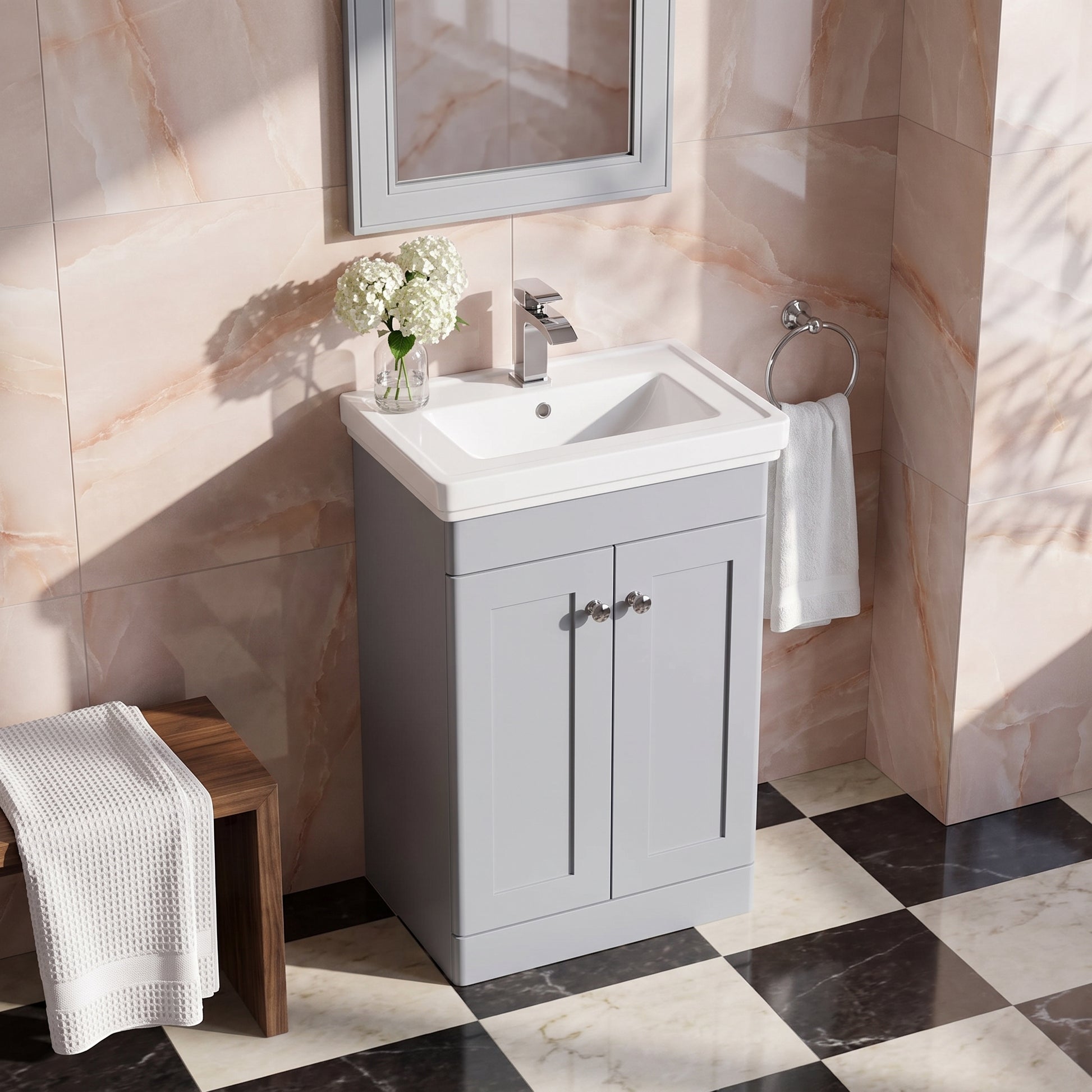 Fairford Laurel 500mm Floor Standing Satin Grey Vanity Unit - 1 Tap Hole