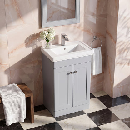 Fairford Laurel 500mm Floor Standing Satin Grey Vanity Unit - 1 Tap Hole