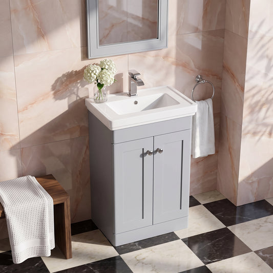 Fairford Laurel 500mm Floor Standing Satin Grey Vanity Unit - 1 Tap Hole