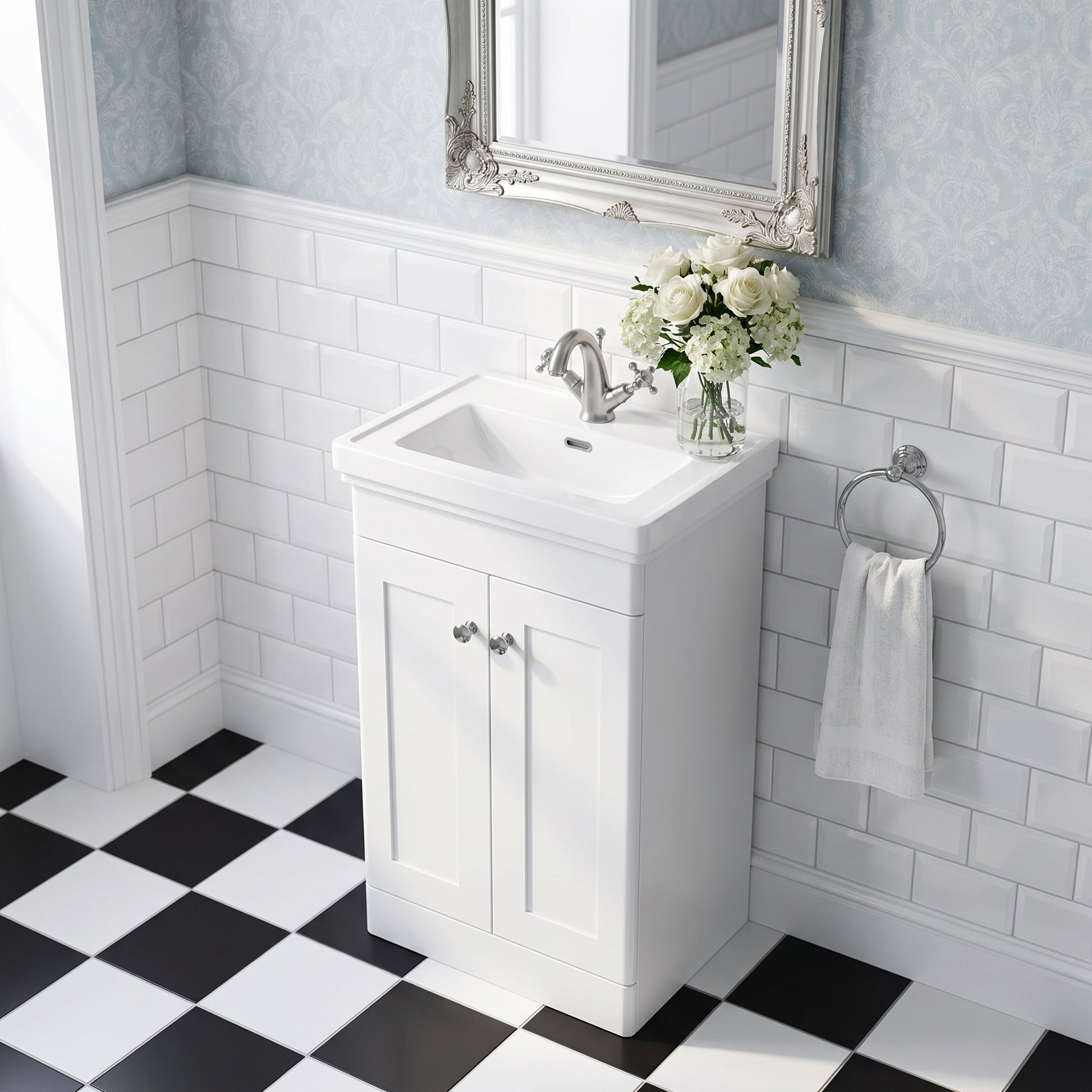Fairford Laurel 500mm Floor Standing Satin White Vanity Unit - 1 Tap Hole