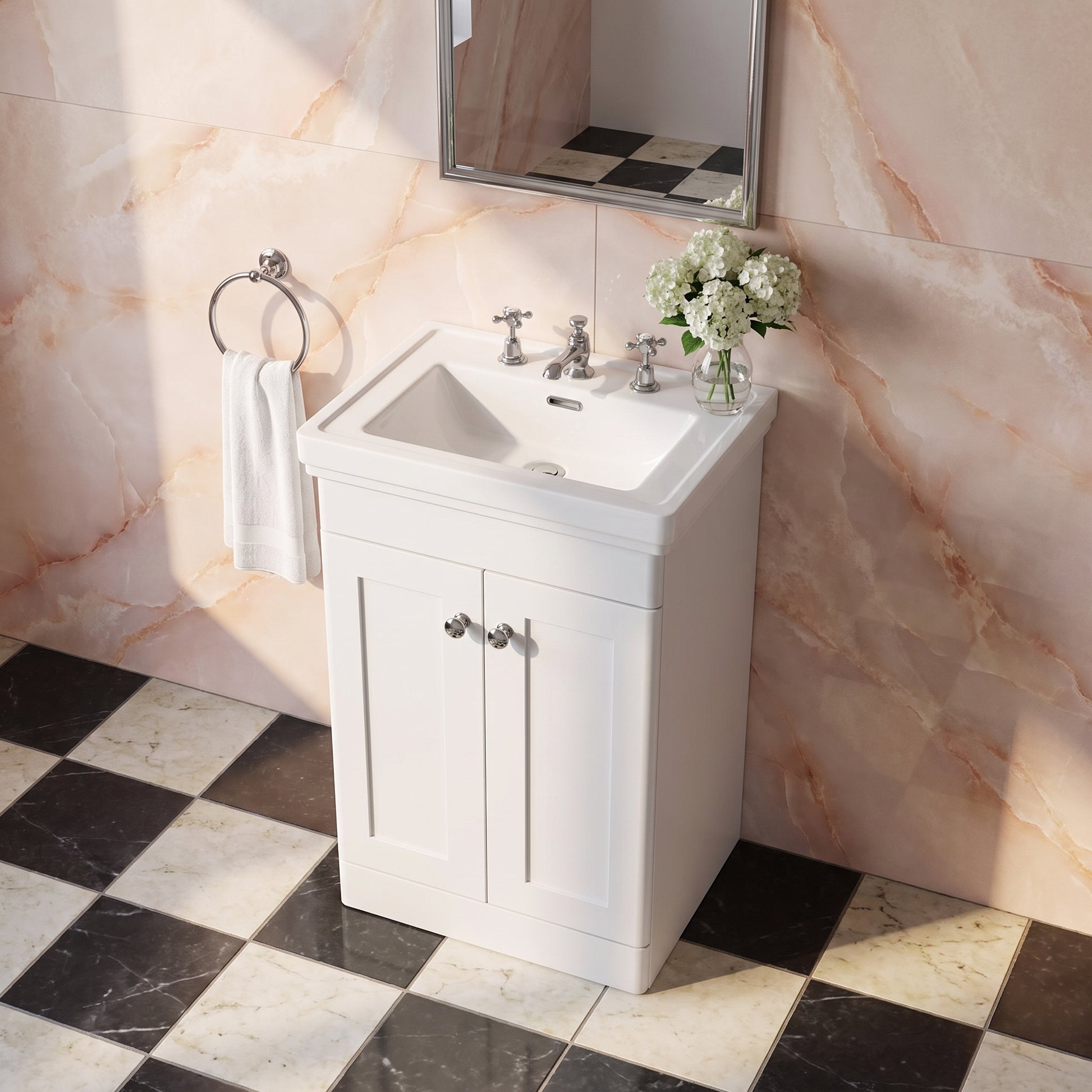 Fairford Laurel 500mm Floor Standing Satin White Vanity Unit - 3 Tap Hole