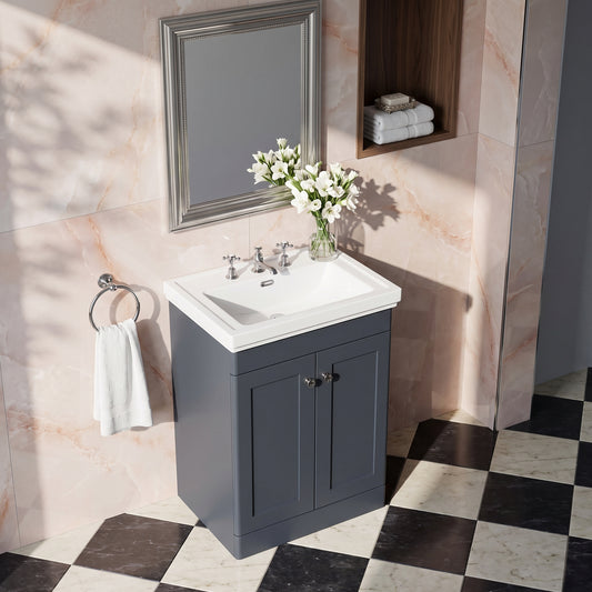 Fairford Laurel 600mm Floor Standing Satin Anthracite Vanity Unit - 3 Tap Hole