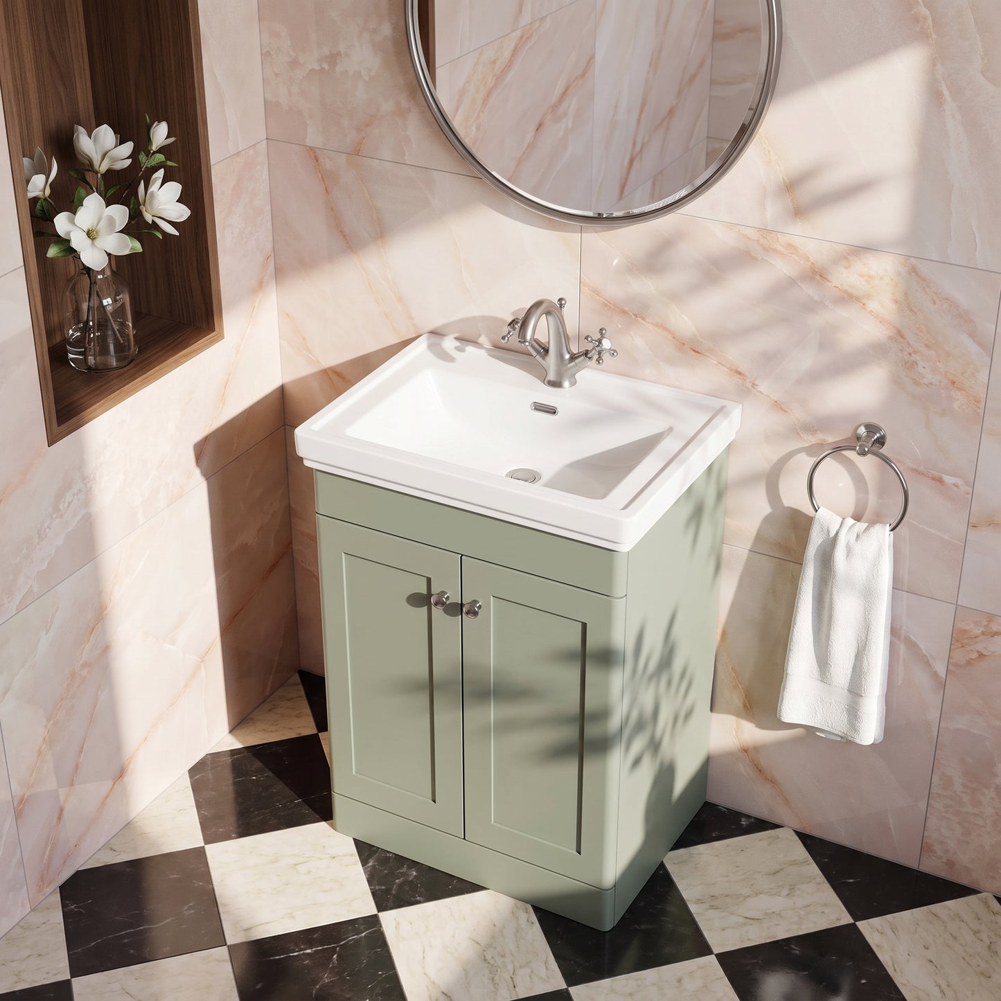 Fairford Laurel 600mm Floor Standing Satin Green Vanity Unit - 1 Tap Hole