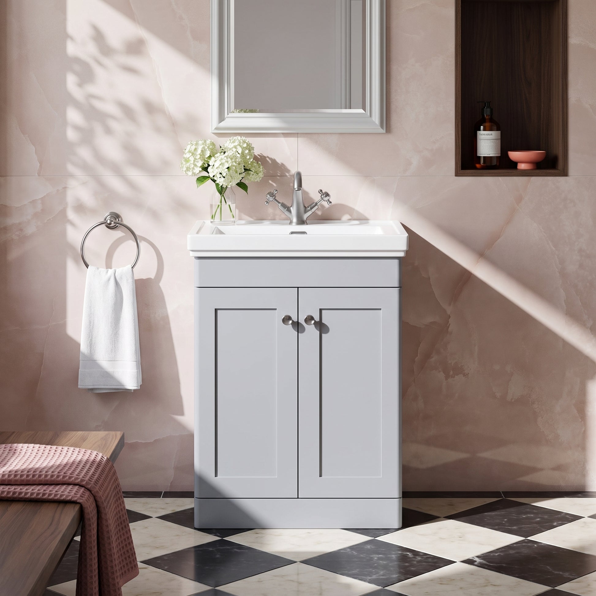 Fairford Laurel 600mm Floor Standing Satin Grey Vanity Unit - 1 Tap Hole