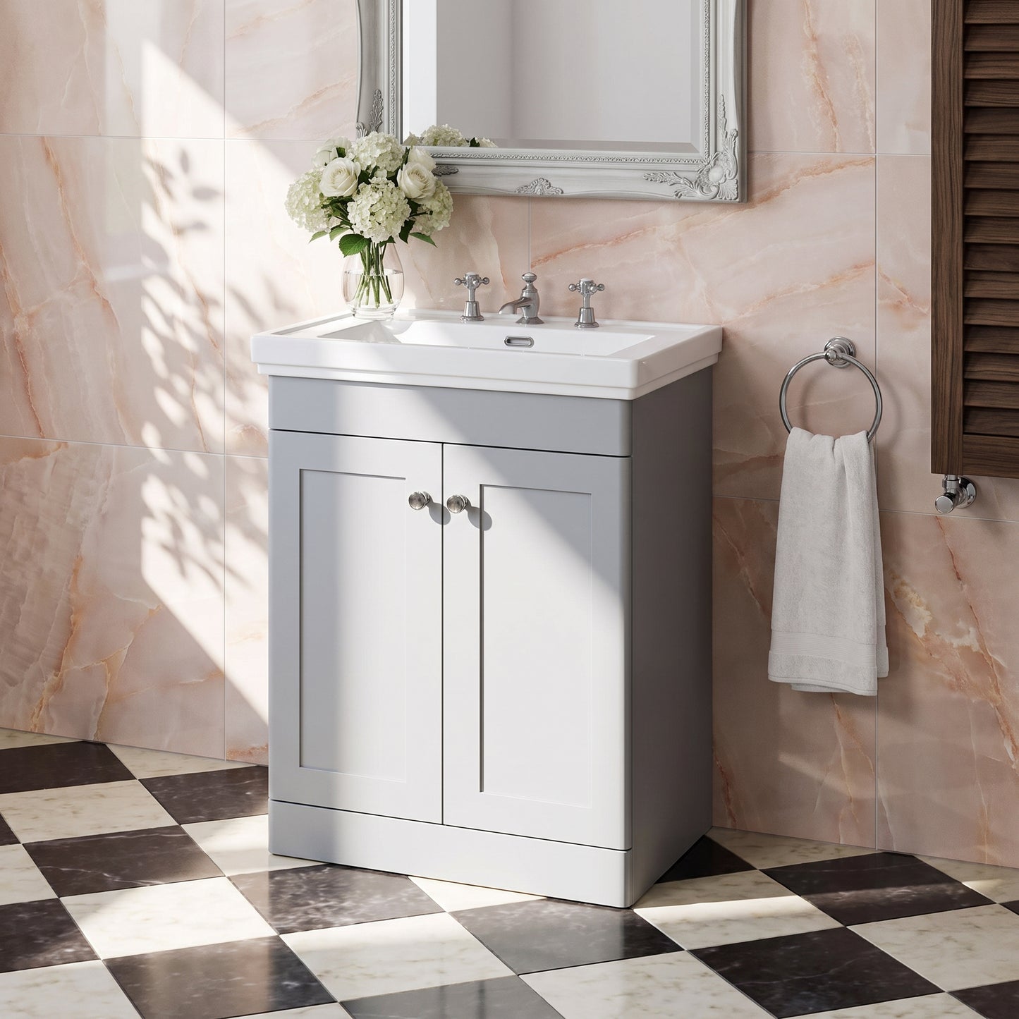 Fairford Laurel 600mm Floor Standing Satin Grey Vanity Unit - 3 Tap Hole